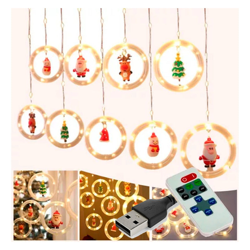 Cortina Guirnalda Led Aros Navidad Luz Decoración 3mts Usb