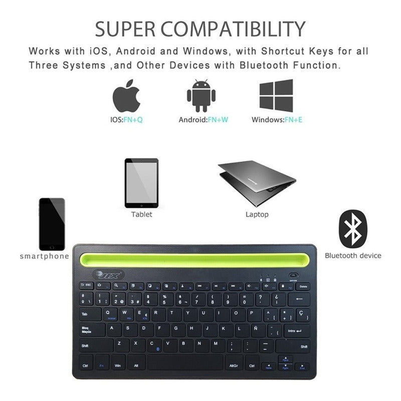 Teclado Bt Recargable Multiplataforma Soporte Tablet Celular