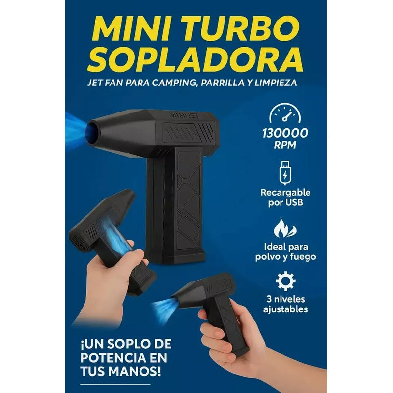 Soplador Portátil 200w 130000rpm 5000mah 3 Velocidades Usb Negro