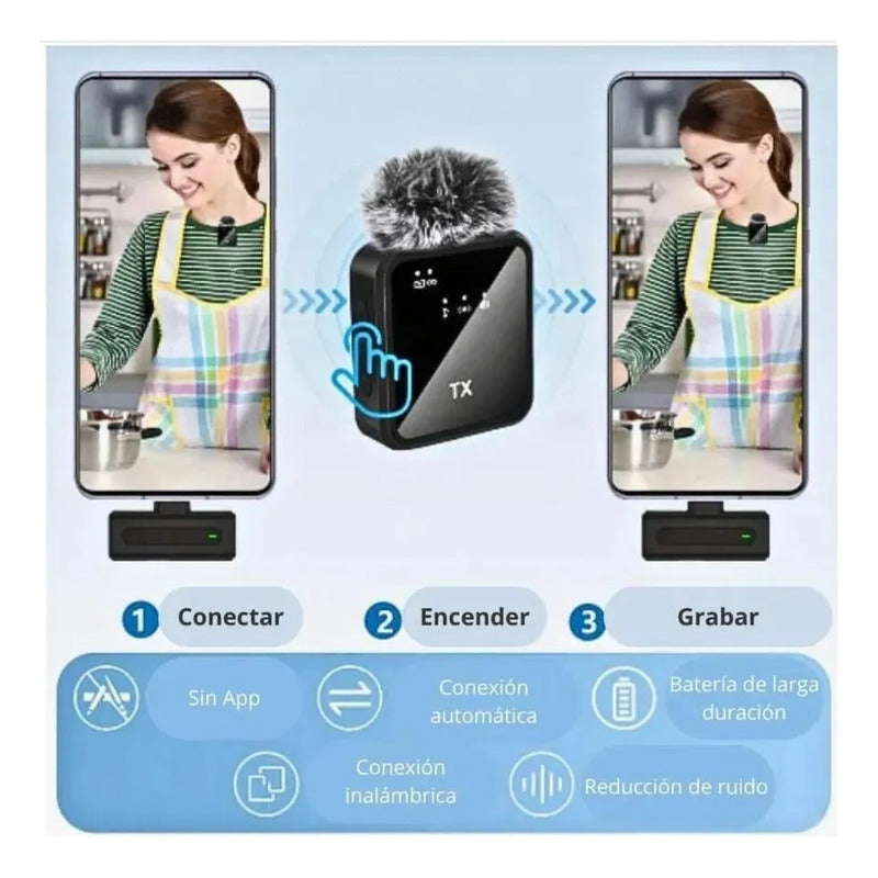 Pack 2 Microfonos Inalambrico Dual Para iPhone Y Android Negro