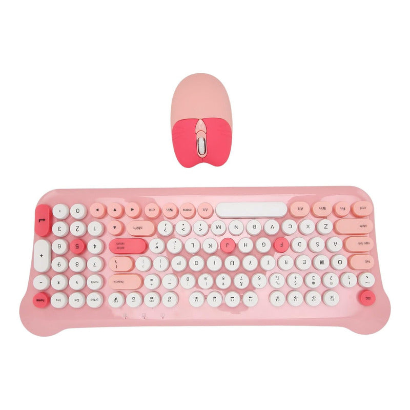 Teclado + Mouse Gamer Inalámbrico 2.4g Kit Retro Color Paste Rosa Rosa