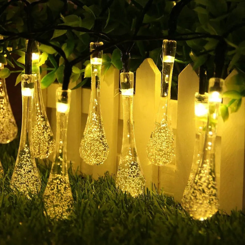 Guirnalda Solar Hojas Con Gotas 20 Led 4 Metros