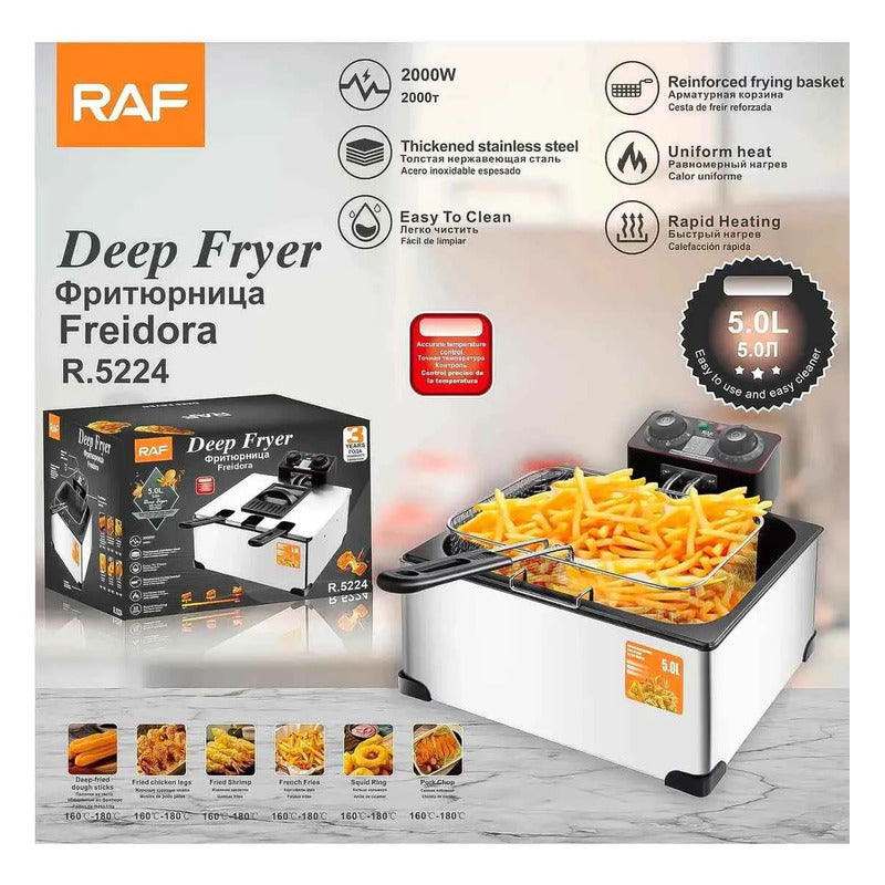 Freidora Eléctrica 5lts 2000w Acero Inoxidable Raf R.5224 Plateado 50 Hz/ 60 Hz