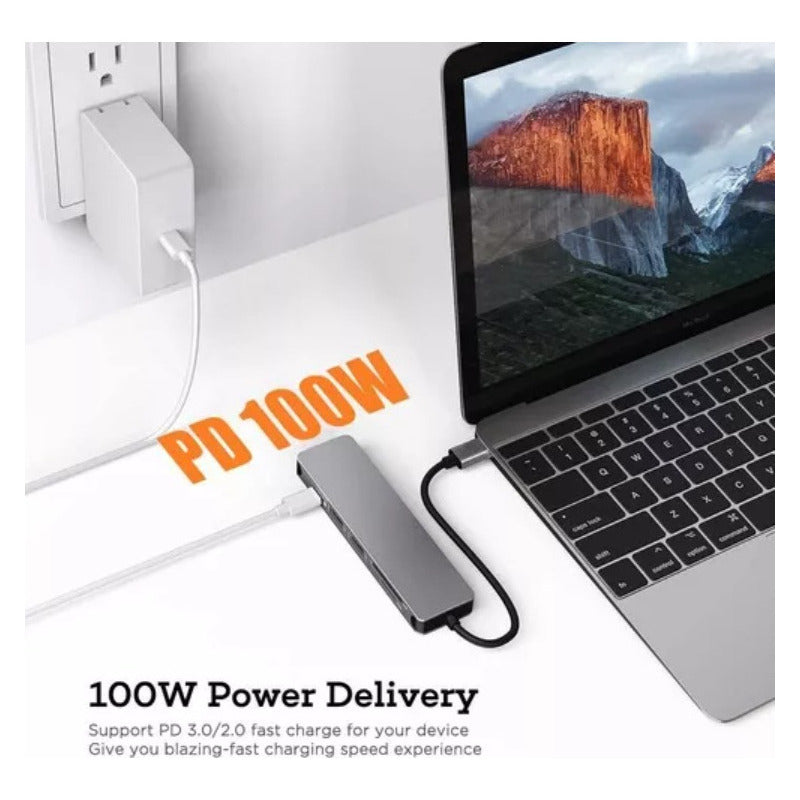 Hub 7 En 1 Usb C Usb 3 Hdmi 4k Pd Lan Rj45 Gigabit