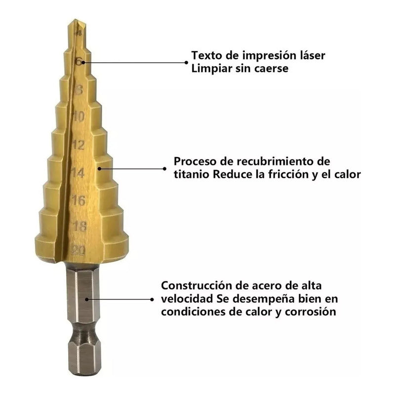 Set Brocas Pino Cónicas Escalonadas 4-32mm Línea Profesional