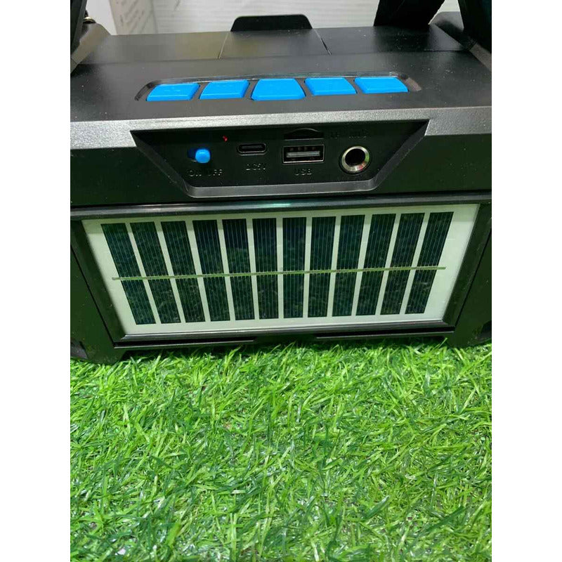 Parlante Solar Recargable Con Linterna, Radio, Usb, Mic Negro