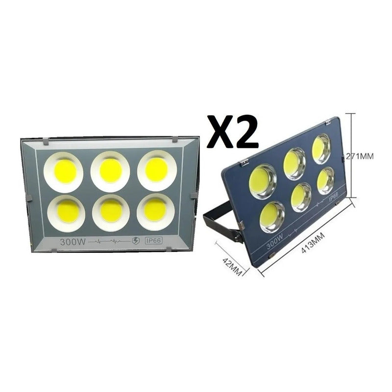 Pack X2 Foco Proyector 300w Led Con Base Envio Gratis Negro