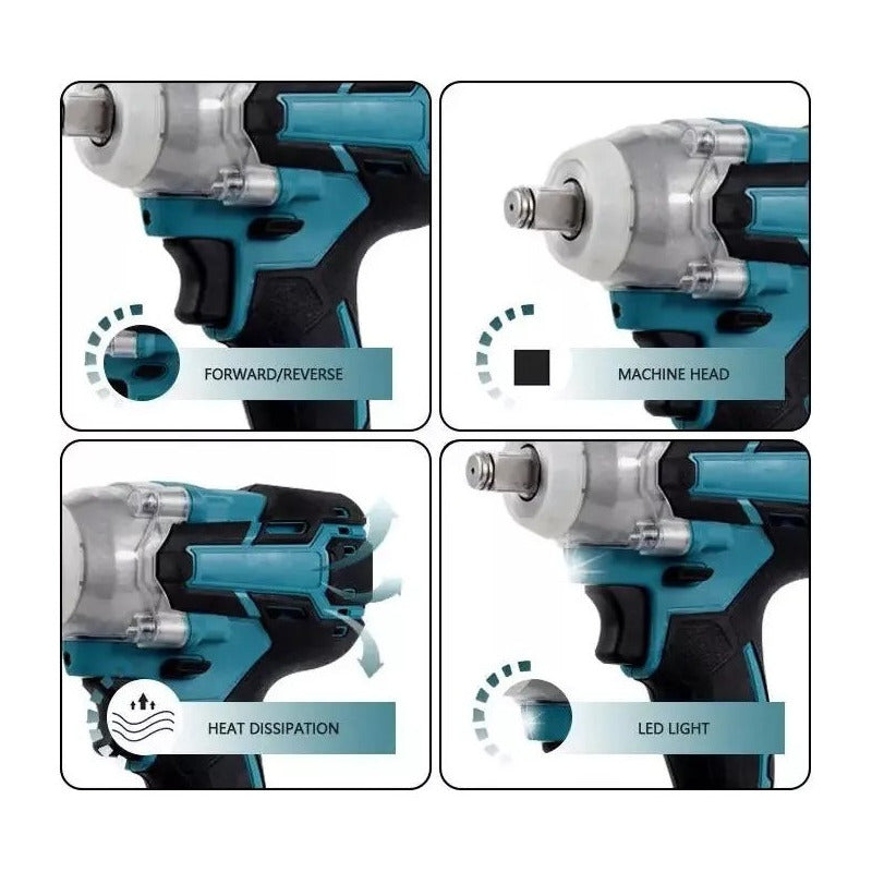 Llave Impacto Inalambrico 2 Baterias Brocas Desatornillador Azul Acero 50 60hz
