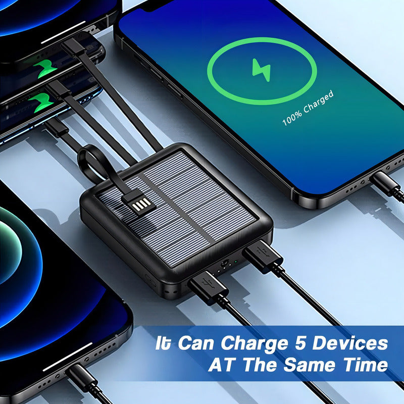 Powerbank Solar Irm 10,000mah 2 Usb Cargador Rápido 4 Conectores Led Uv 10.000ah