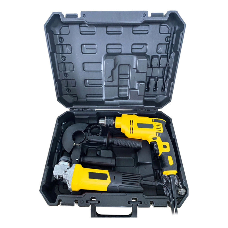 Pack De Taladro De Impacto Y Esmeril Eléctrico Baterias Amarillo 60