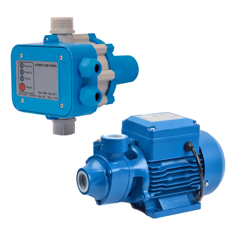 Bomba Agua Periférica 0,5 Hp + Controlador Alta Potencia Azu Azul