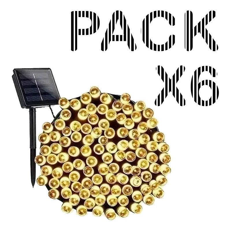 Pack X6 Guirnalda Luces Solares Navidad 10 Metros 100 Led