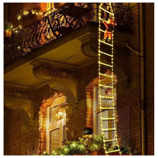 Viejito Pascuero Escalera Con Luces Led Solar 1.60cm Campana Campana Calida