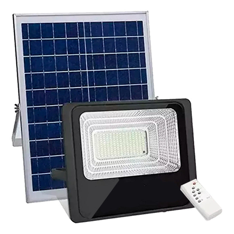 Lampara Foco Solar 120 Led 100w + Panel Solar Control Remoto Negro Blanco Frío