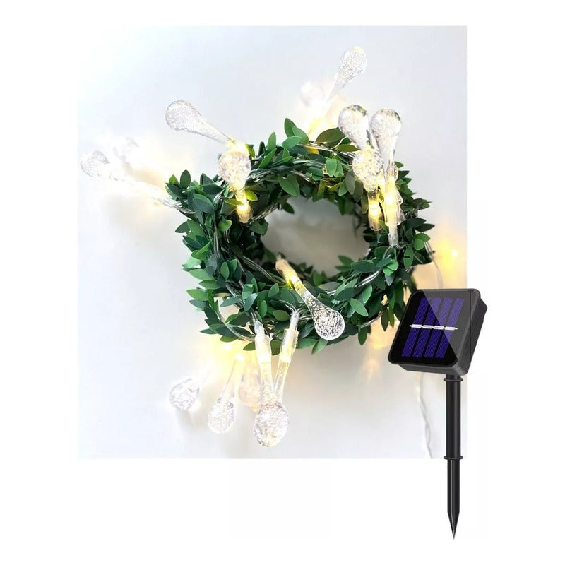Guirnalda Solar Hojas Con Gotas 20 Led 4 Metros