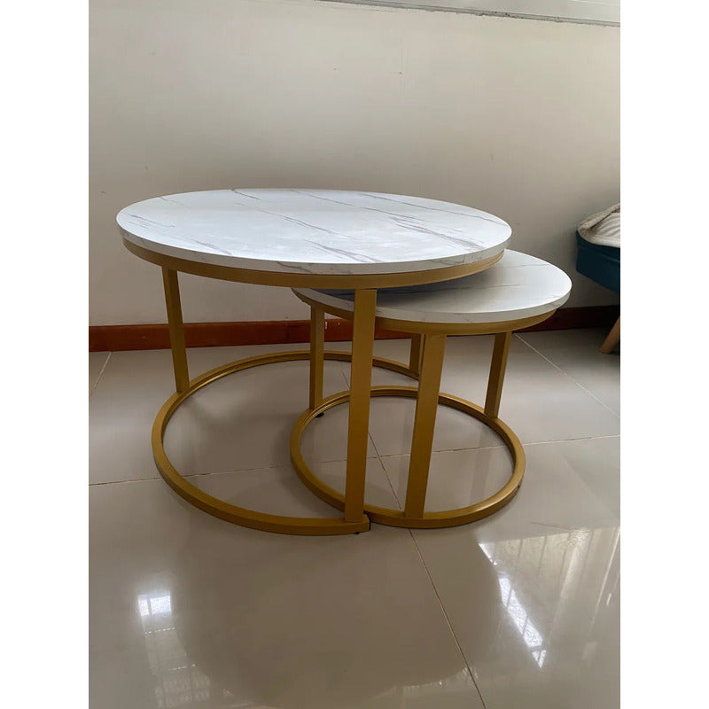 Mesa Auxiliar De Centro Doble Melamina 70x50cm Y 34x40cm Blanco