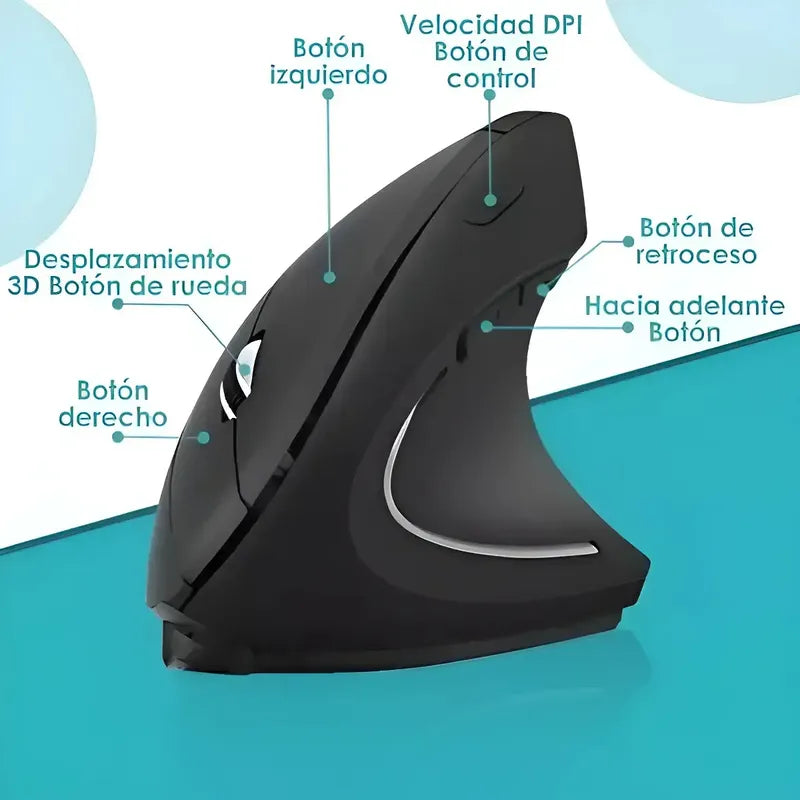 Mouse Vertical Inalámbrico A Pilas Ergonómico Ideal Para Oficina Hogar Diseño Programador Larga Jornada Click Silencioso 2.4g Tecnohogar Negro