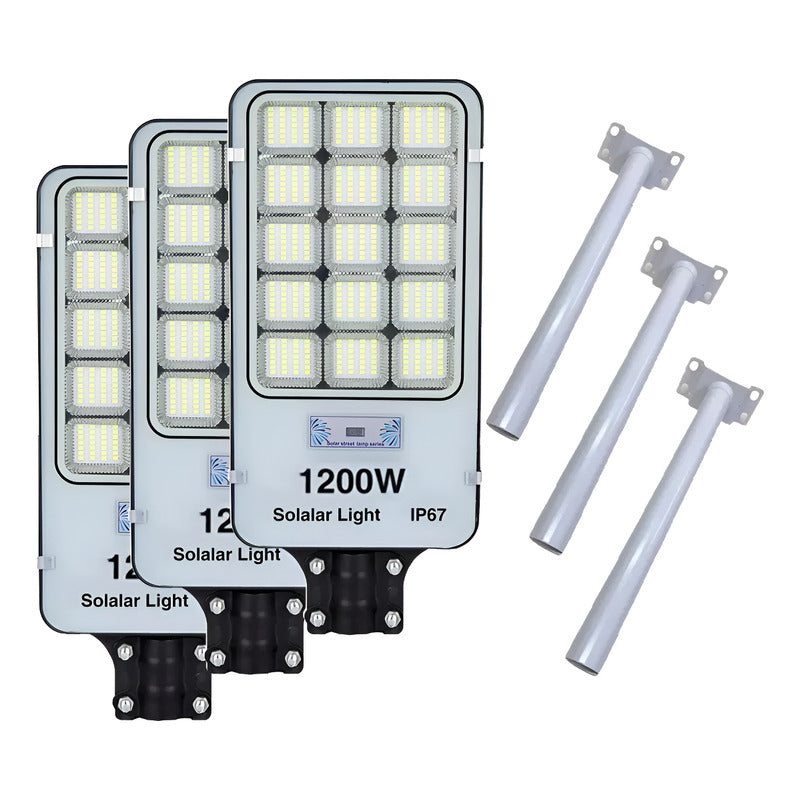Pack X3 Reflector Luminaria 1200w Foco Solar Para Exterior Negro Frío
