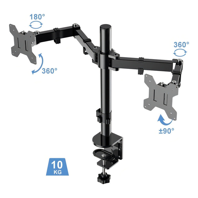 Brazo Doble Para Monitor Soporte Base Alzador Pantalla Negro