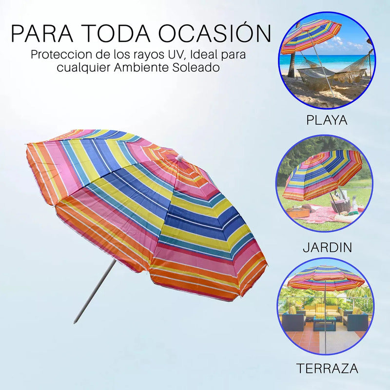 Pack 2 Sillas De Camping Plegable + 1 Quitasol Playa Verano Variado