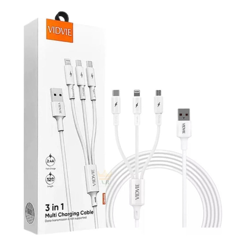Cargador Triple Cable 3 En 1 Multiple Micro,tipo C, Lighting Blanco