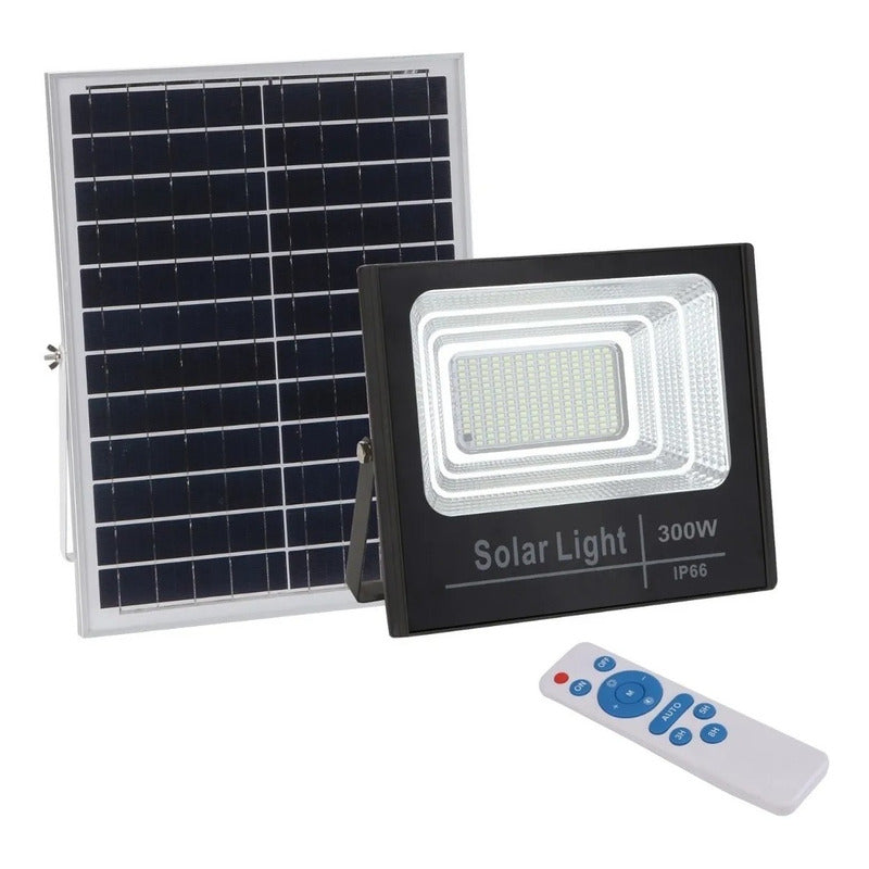 Foco Reflector 300w + Control + Panel Solar Ip66 Negro