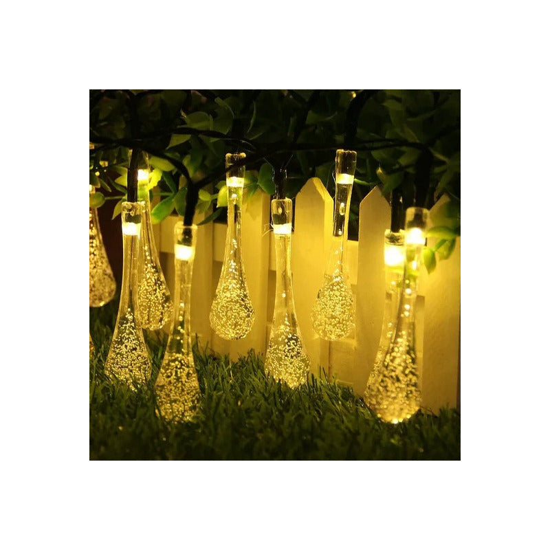 Guirnalda Solar Hojas Con Gotas 20 Led 4 Metros