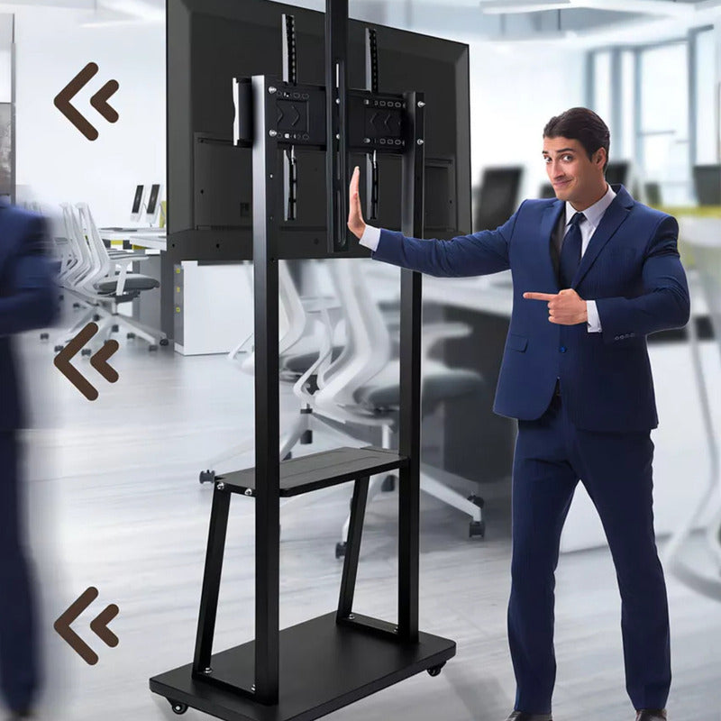 Soporte Tv Con Ruedas Rack Movil 32 A 55 PuLG Base Pedestal Negro