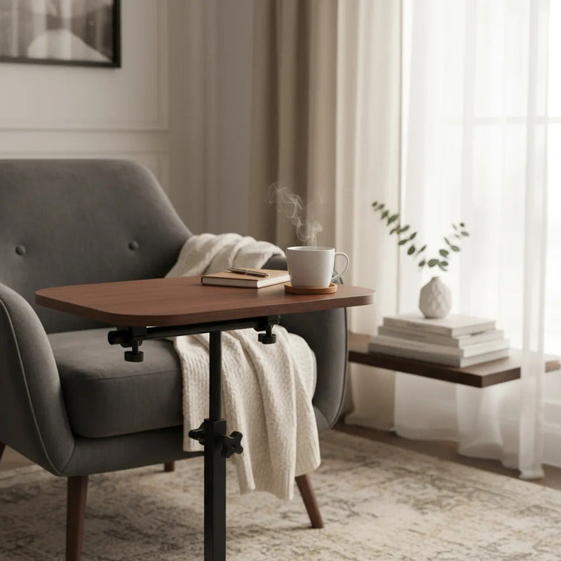 Mesa Auxiliar Tipo C Giratoria Altura Ajustable Living Pieza Marrón