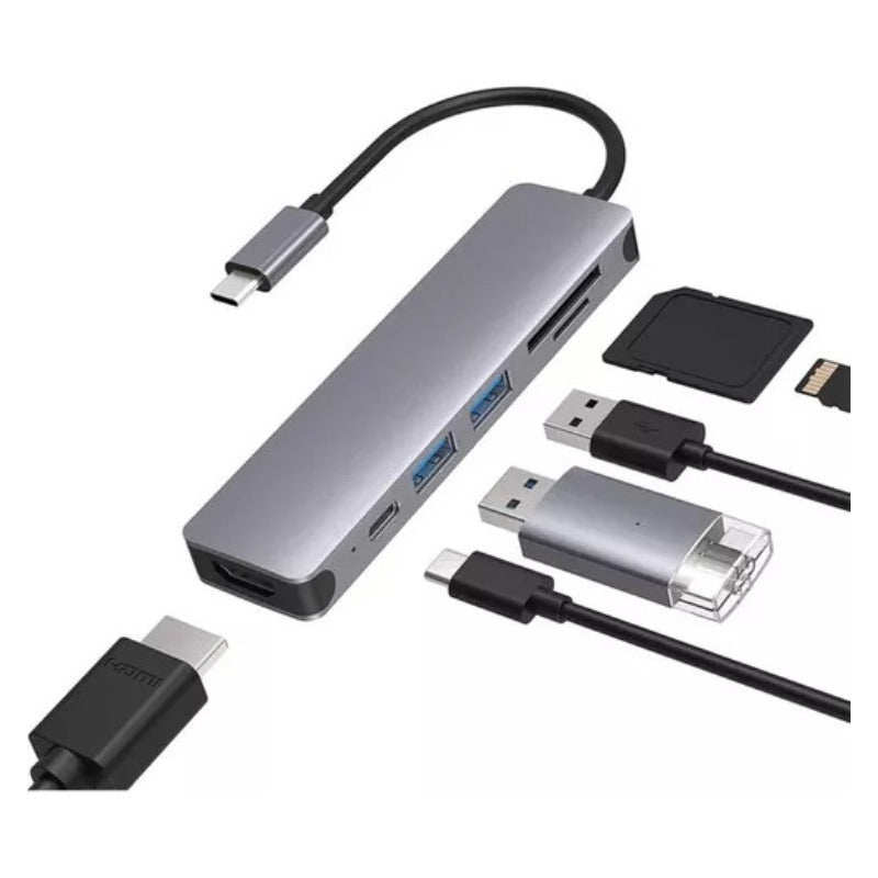 Hub 7 En 1 Usb C Usb 3 Hdmi 4k Pd Lan Rj45 Gigabit