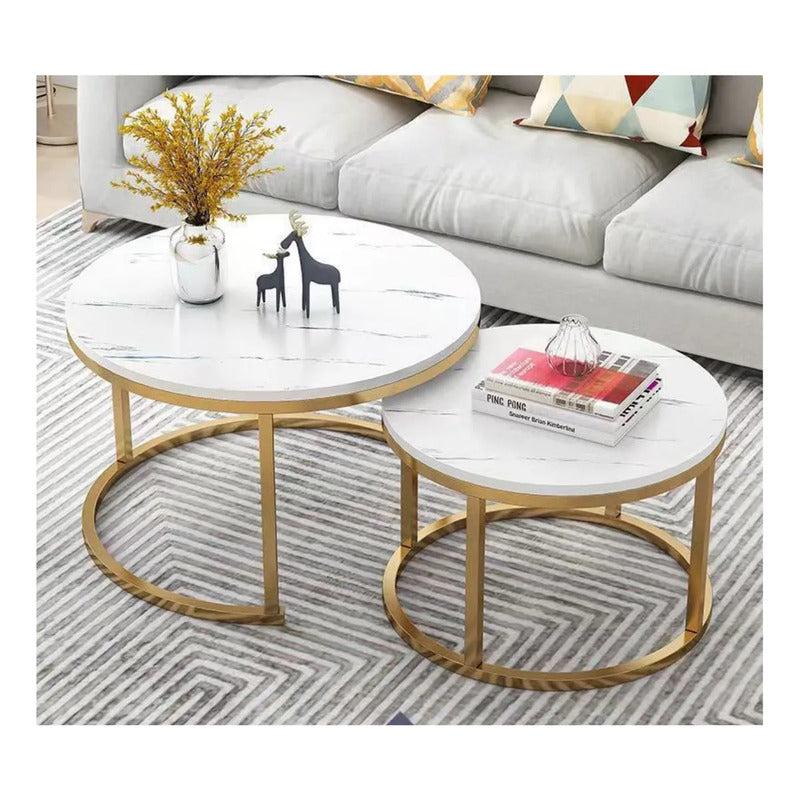 Mesa Auxiliar De Centro Doble Melamina 70x50cm Y 34x40cm Blanco