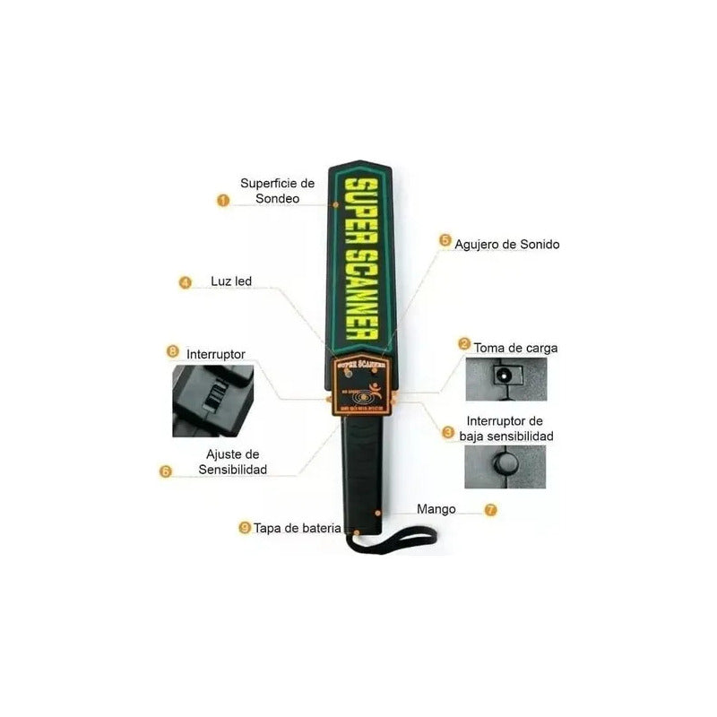 Detector De Metales Portátil Profesional Y Superescáner Negro De Noche