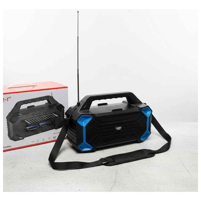 Parlante Solar Recargable Con Linterna, Radio, Usb, Mic Negro