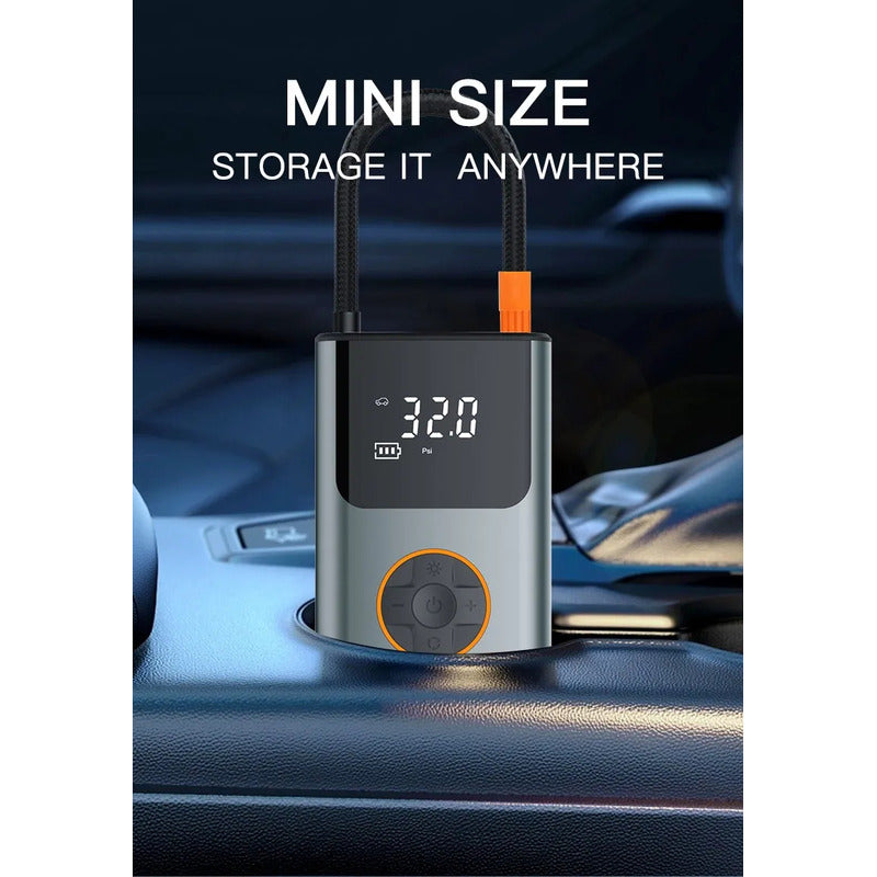 Inflador Compresor De Aire Portátil Digital 2000mah 90w Gris Oscuro 50 Hz / 60 Hz Monofásica