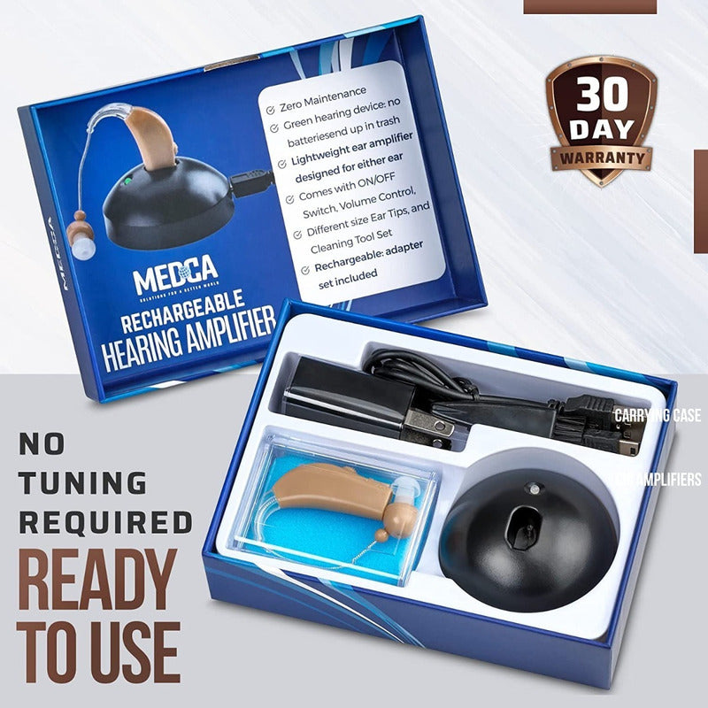 Audifono Amplificador Para Sordera Discapacidad Recargable Crema