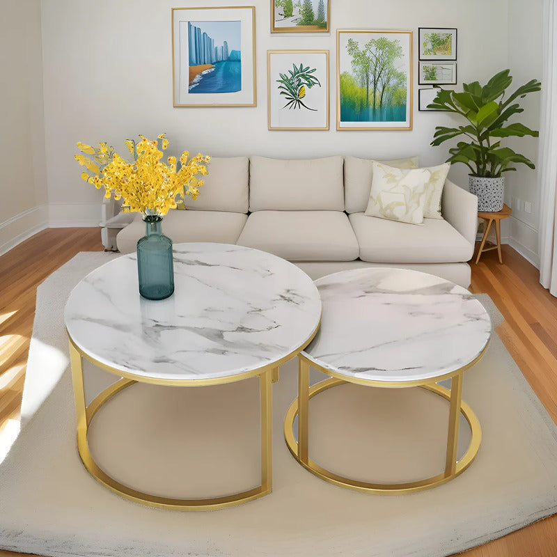 Mesa Auxiliar De Centro Doble Melamina 70x50cm Y 34x40cm Blanco
