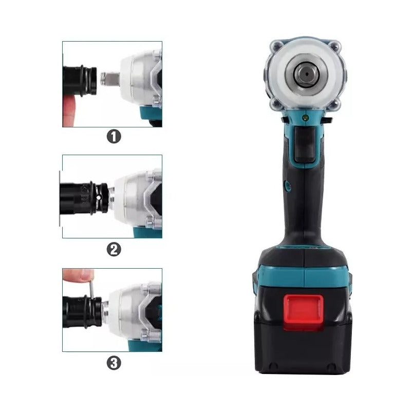 Llave Impacto Inalambrico 2 Baterias Brocas Desatornillador Azul Acero 50 60hz