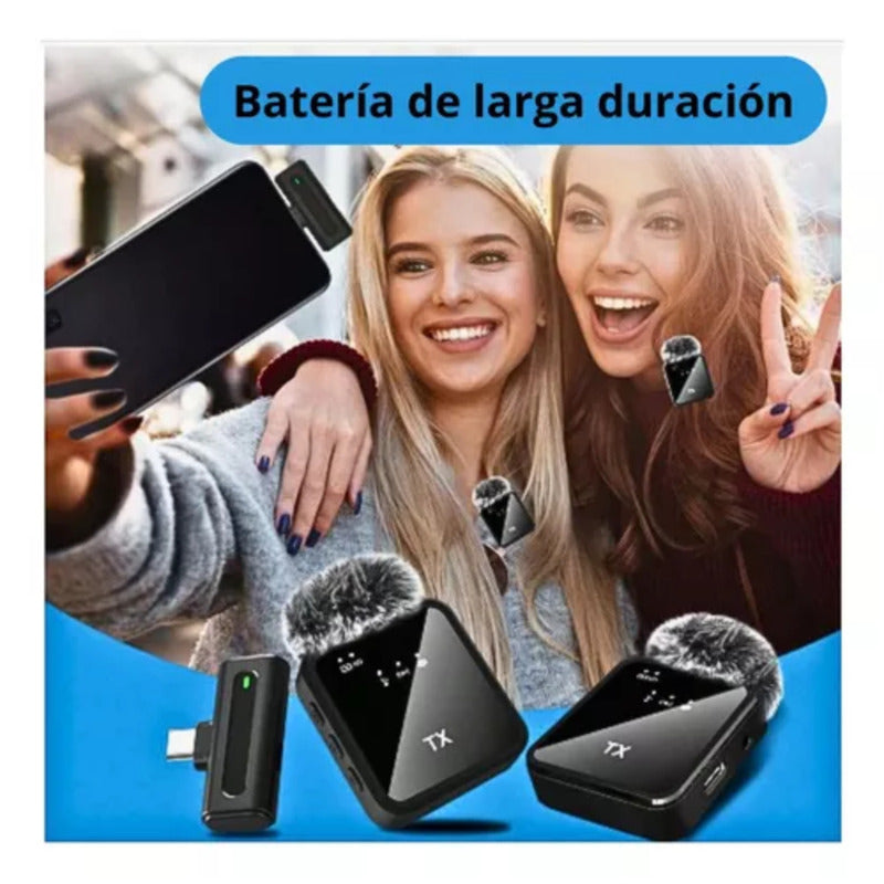 Pack 2 Microfonos Inalambrico Dual Para iPhone Y Android Negro
