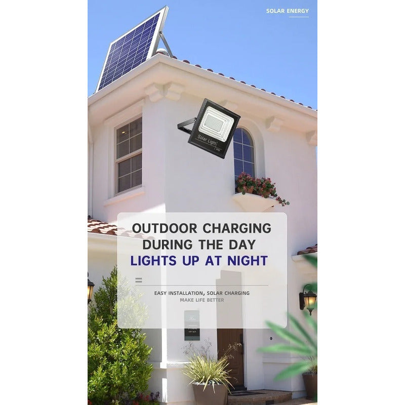 Foco Reflector 300w + Control + Panel Solar Ip66 Negro