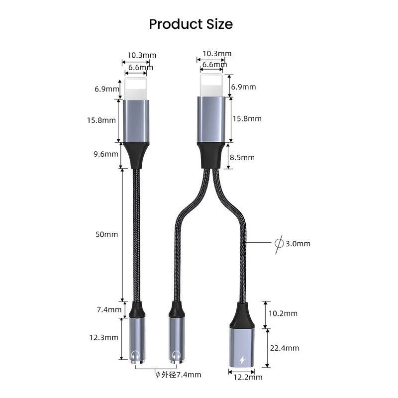 Cable Adaptador De Cable Lighthing, Jack Audifonos Y Carga