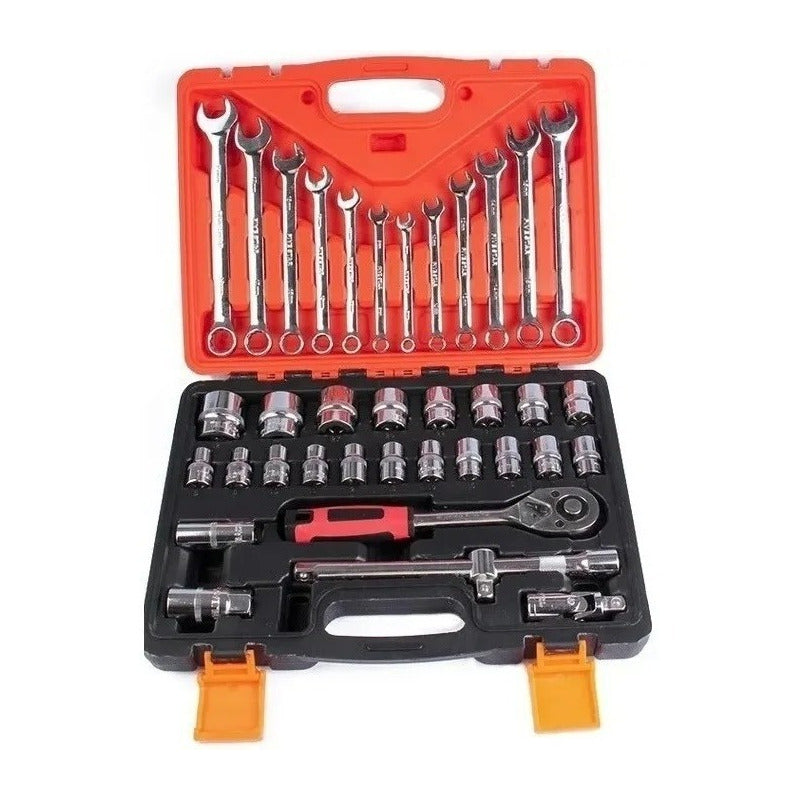 Caja De Herramientas 37 Piezas Set De Dados 1/2 Naranja
