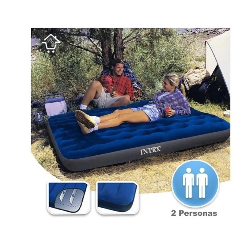 Colchón Inflable 2 Plazas Camping Viajes Hogar Resistente Azul