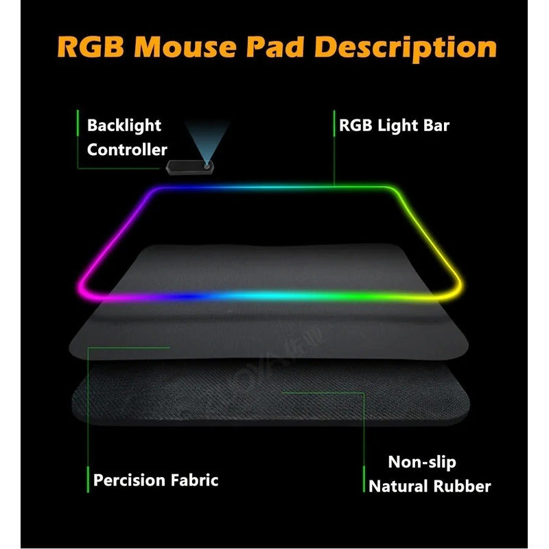 Mouse Pad Gamer Xl Rbg Varias Ritmos 80x30cm Anti Resbalante