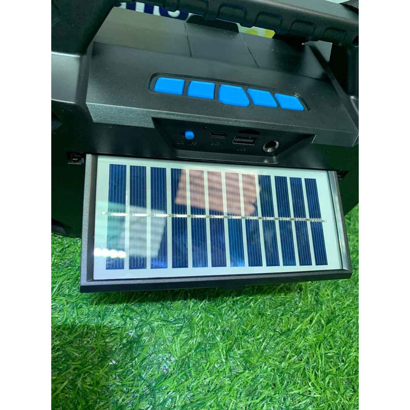 Parlante Solar Recargable Con Linterna, Radio, Usb, Mic Negro
