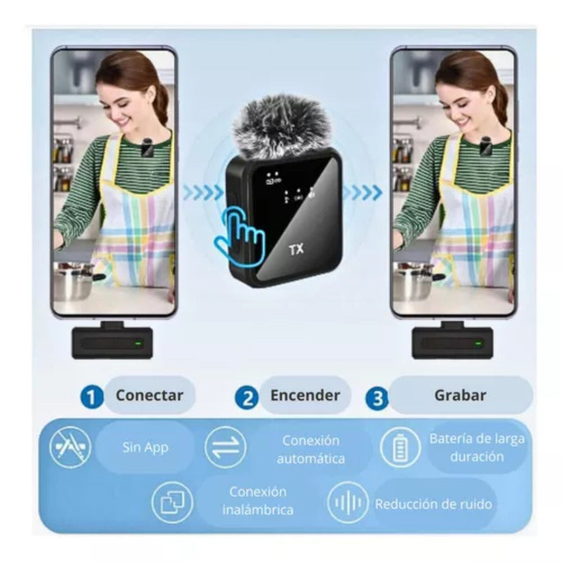 Pack 2 Microfonos Inalambrico Dual Para iPhone Y Android Negro