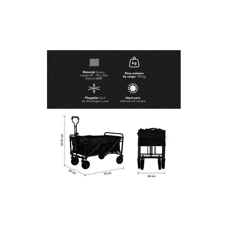 Carrito Multiproposito Compras Camping Plegable Ruedas Negro
