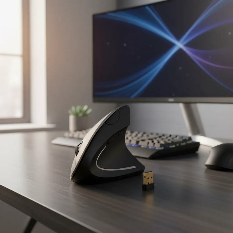 Mouse Vertical Inalámbrico Ergonómico Ideal Oficina Y Hogar Negro