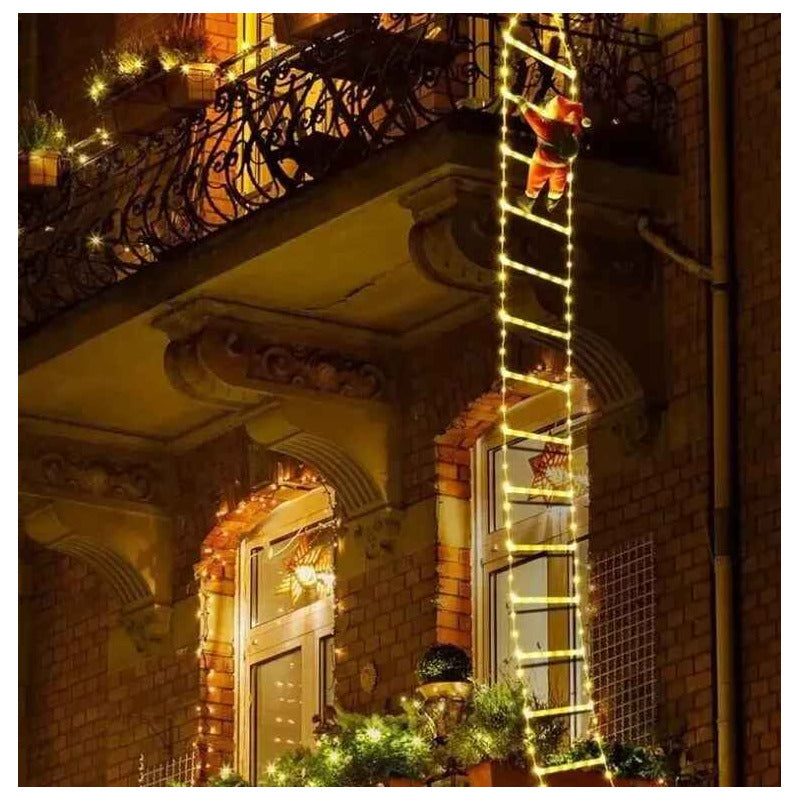 Viejito Pascuero Escalera Con Luces Led Solar 1.60cm Campana Campana Multicolor