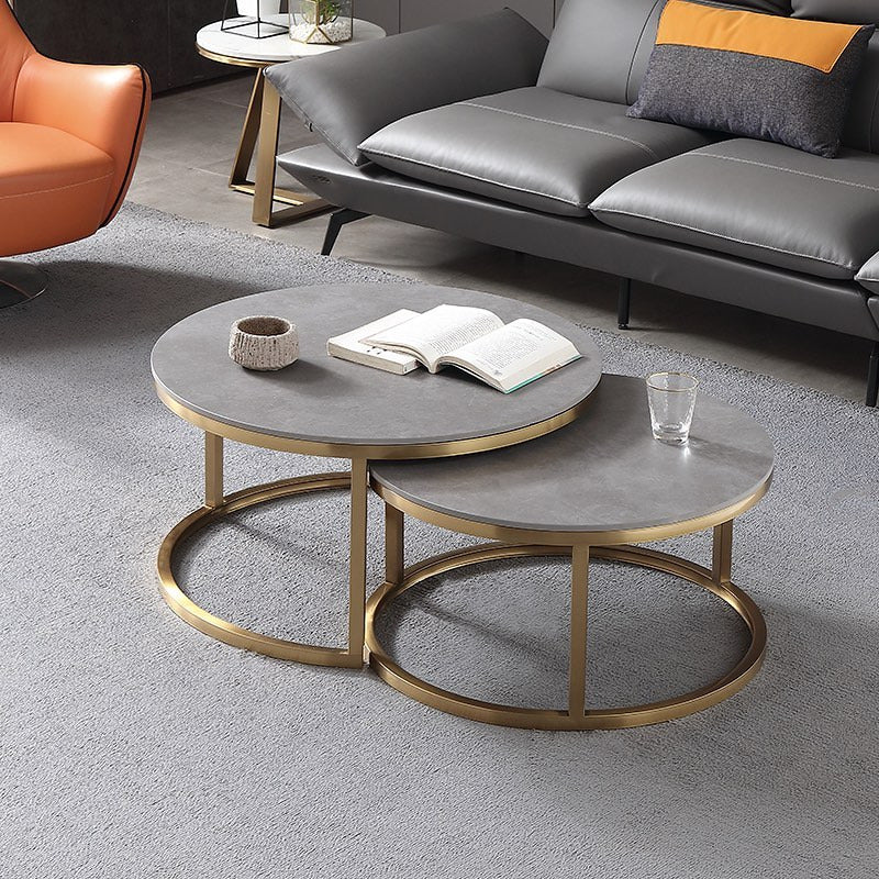 Mesa Auxiliar De Centro Doble Melamina 70x50cm Y 34x40cm Gris