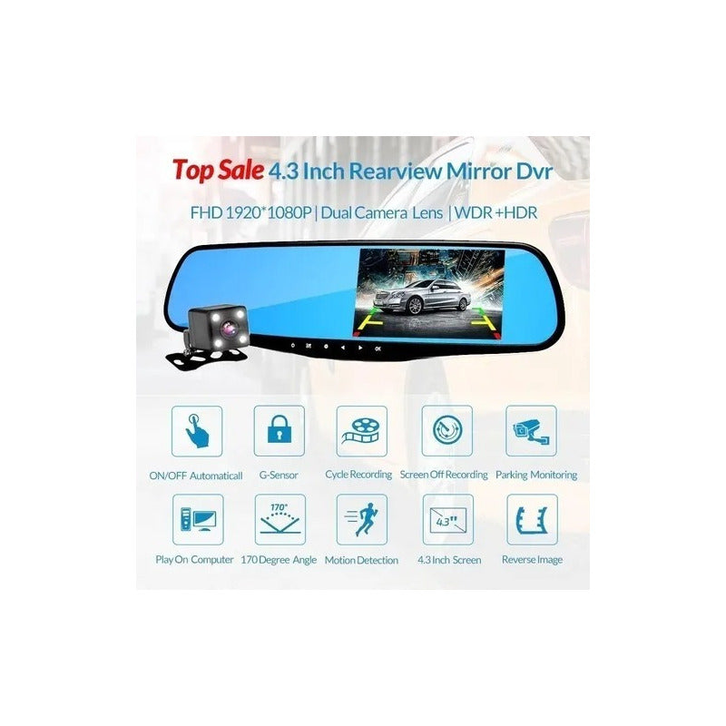 Espejo Retrovisor Con Camara Frontal Y Camara Retroceso Hd